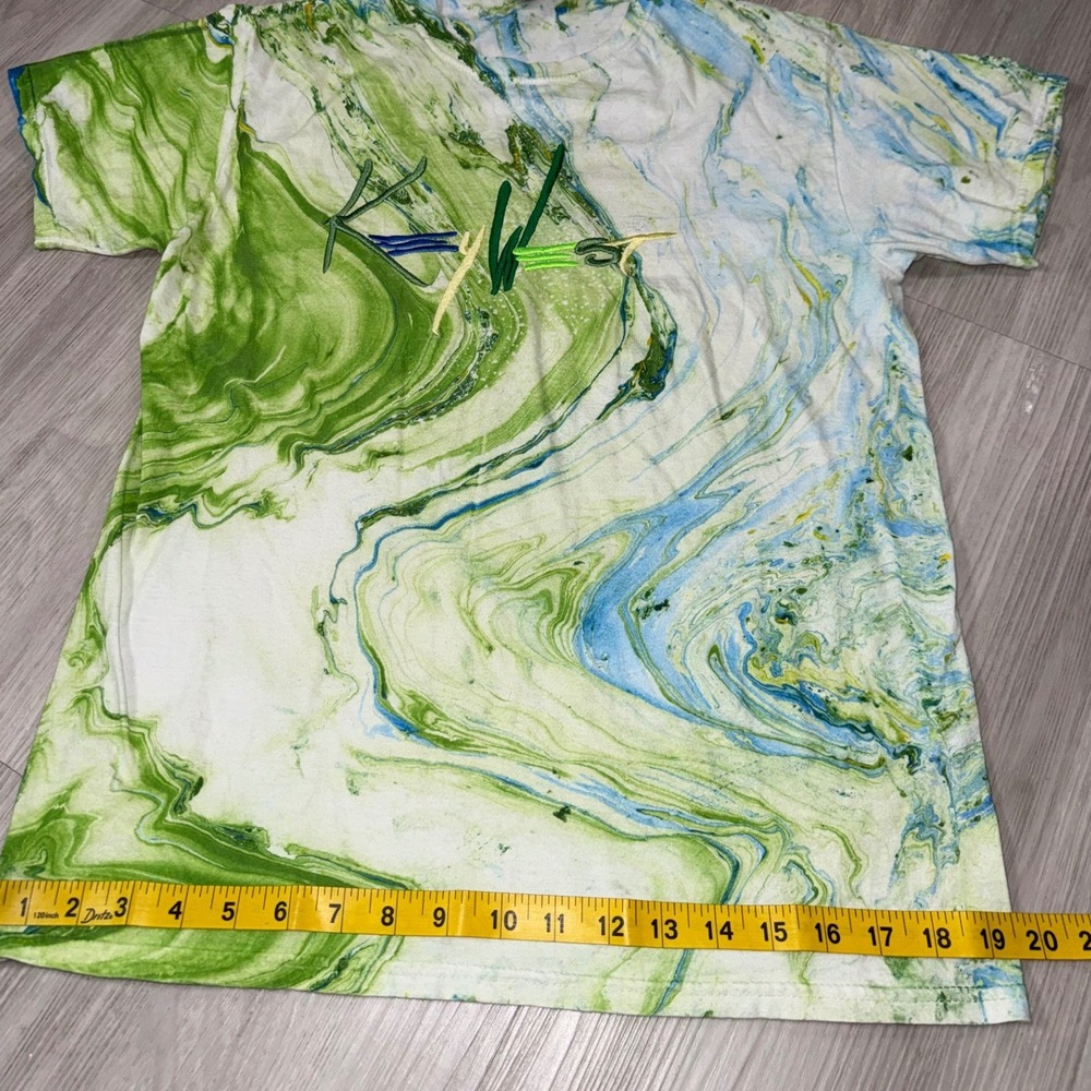 Colortone Key West Tie Dye Marble T-Shirt Mens Medium Green Blue Embroidered Tee - Picture 7 of 12